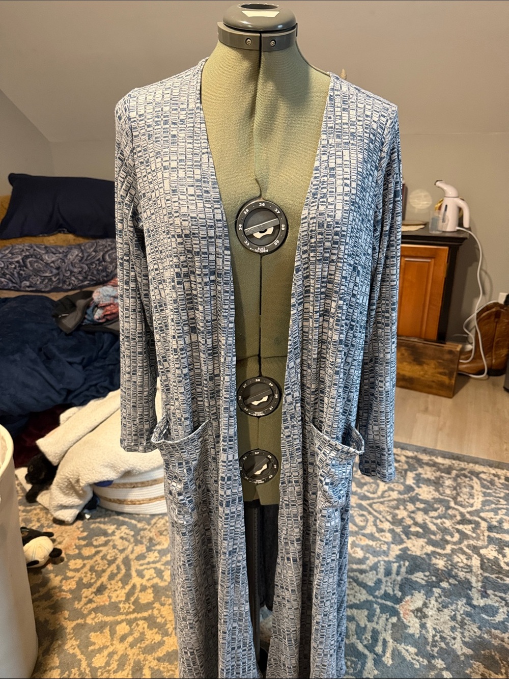 LuLaRoe Sarah Blue Gray Open-Front Long Cardigan